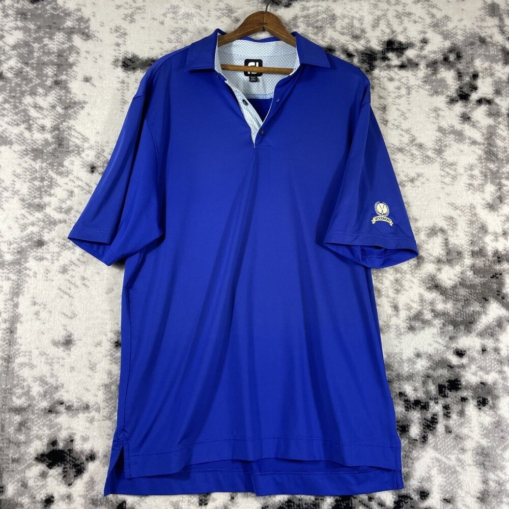Footjoy‎ Golf Polo Mens Size Medium Blue Woodmont Course Casual Stretch